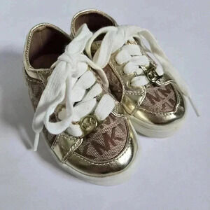 Michael Kors Gold Tan Lil Madeleine Monogram Lace Up Sneakers sz 6